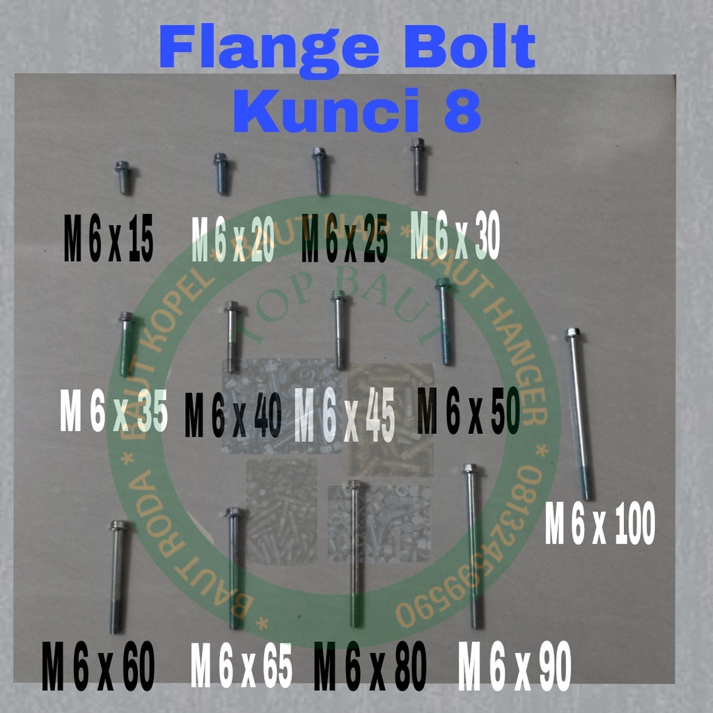 100 PCS flange bolt 6x80 kunci 8 baut topi 6x80 baut blok mesin 6 x 80 k8 bolt flange 6x80 k8 putih