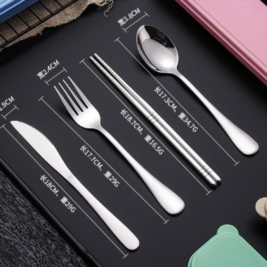 FULL SET 10 in 1 - Set Alat Makan - Pisau - Sumpit Portable Bahan Stainless Steel 410 Include Pouch