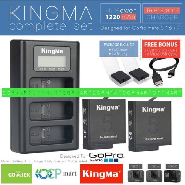 Baterai Kingma Gopro Hero 8 Hero 7 Hero 6 Hero 5 Triple Charger Hero6 Hero7 Hero8 Smatree Wasabi Shopee Indonesia