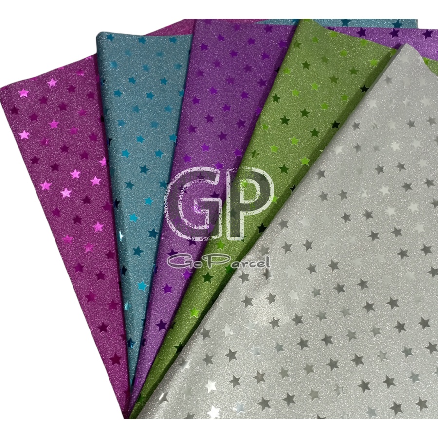 ( 3 Lembar ) PLASTIC METALLIC GLITTER STARS - PLASTIK KADO METALIK GLITER PASIR BINTANG STAR SILVER GOLD CLASSIC VINTAGE EXCLUSIVE EUSTHATIC