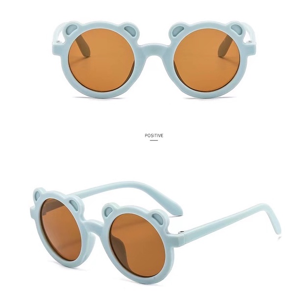 KACAMATA ANAK KACA MATA HITAM BAYI FRAME BULAT AKSESORIS FASHION ANAK LAKI LAKI CEWEK UV400 ANTI ULTRAVIOLET U174-Bear-Biru