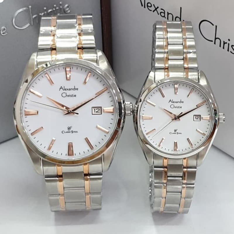 JAM TANGAN COUPLE ALEXANDRE CHRISTIE 8515 AC 8515 SILVER GOLD COMBINATION ORIGINAL GARANSI RESMI