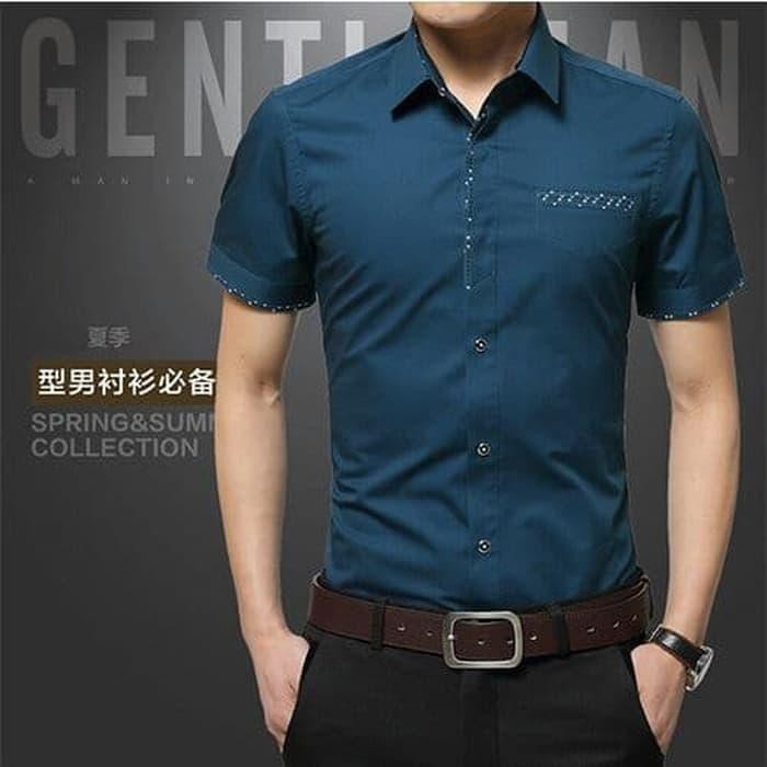 Promo Fashion hem kemja KEMEJA ASTON SC Kemeja pria katun strecth hijau tosca