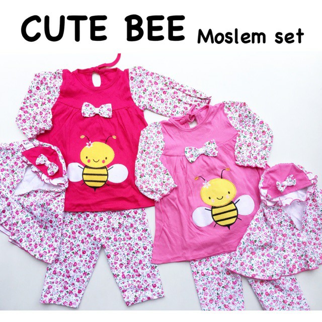 Baju setelan muslim hijab gambar hewan lucu bestseller anak bayi cewek perempuan muslim murah -cut