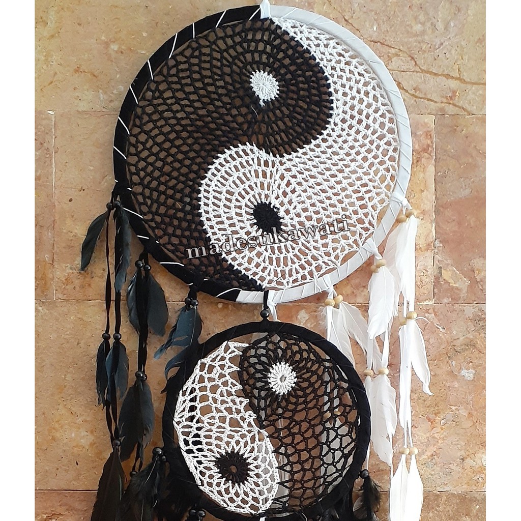 Dream catcher sulam yin yang tingkat 3 diameter 31cm panjang 110cm