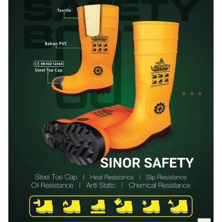 Sepatu Boot Rubber Safety LEGION Karet Ujung Besi Steel Toe Proyek