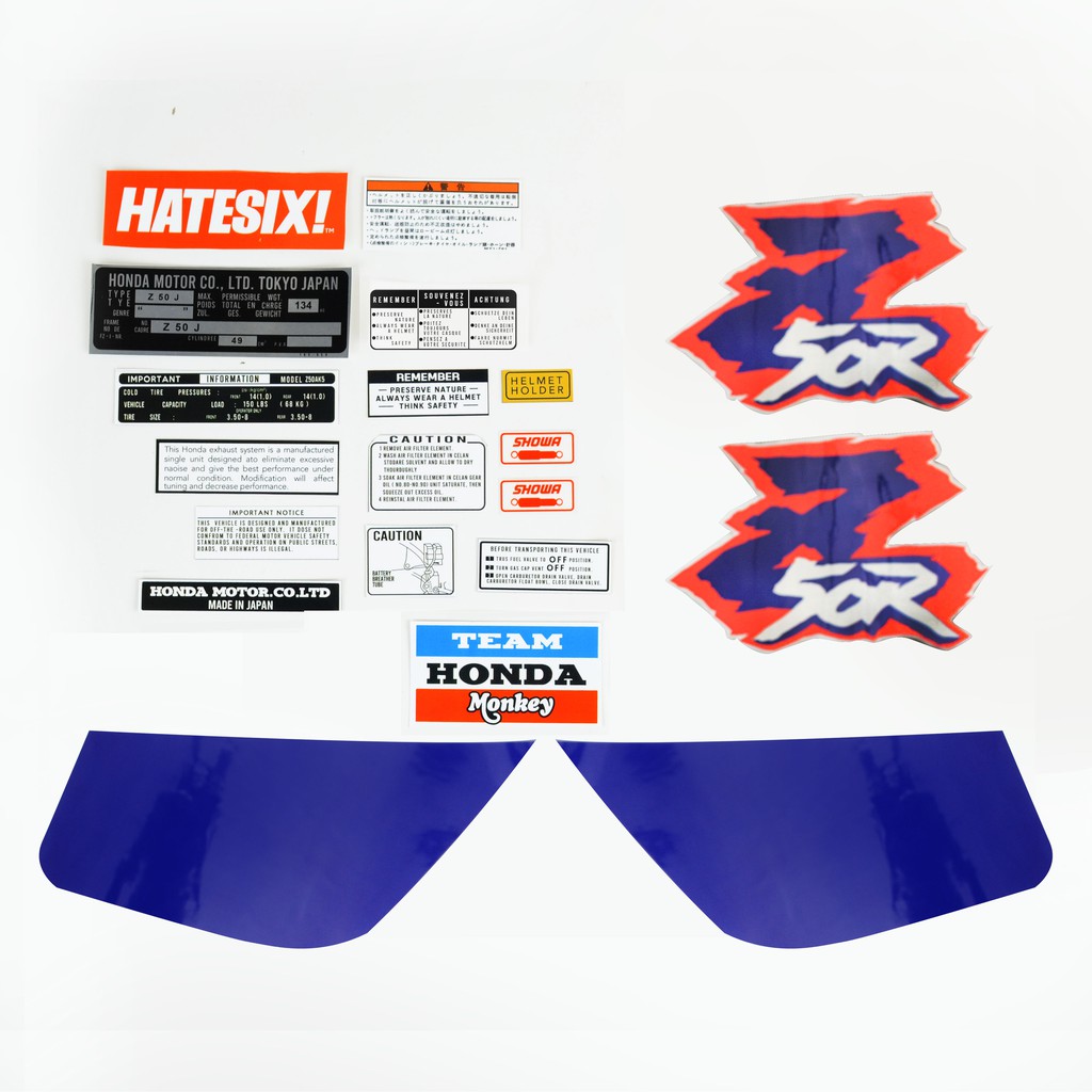 Sticker Decal tempelan Honda Z50 Monkey Z50R tahun 1993 Hatesix