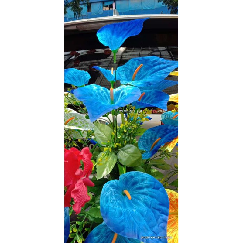COD,Bunga artifisial  sudut Aron pandan +pot standing Besi.bunga pojok-Biru
