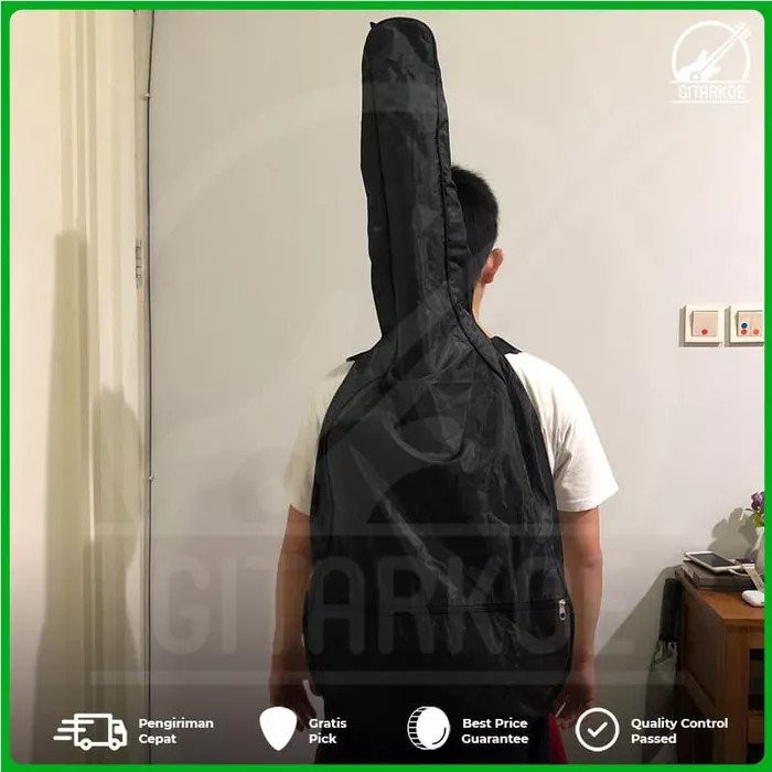 Tas Gitar Akustik Klasik Jumbo Softcase Gitar Hitam Polos Bahan Anti Air