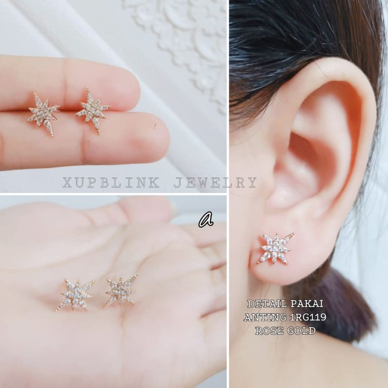 Anting Tusuk Titanium Anti Karat Permata  Model Mirip Perhiasan Asli