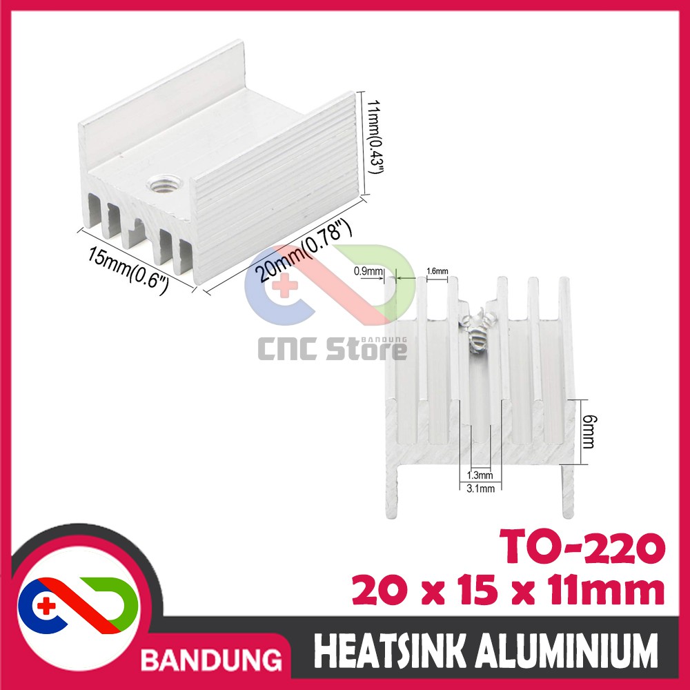 HEATSINK PENDINGIN TO-220 TRANSISTOR MOSFET IC REGULATOR 15x11x20MM ALUMUNIUM