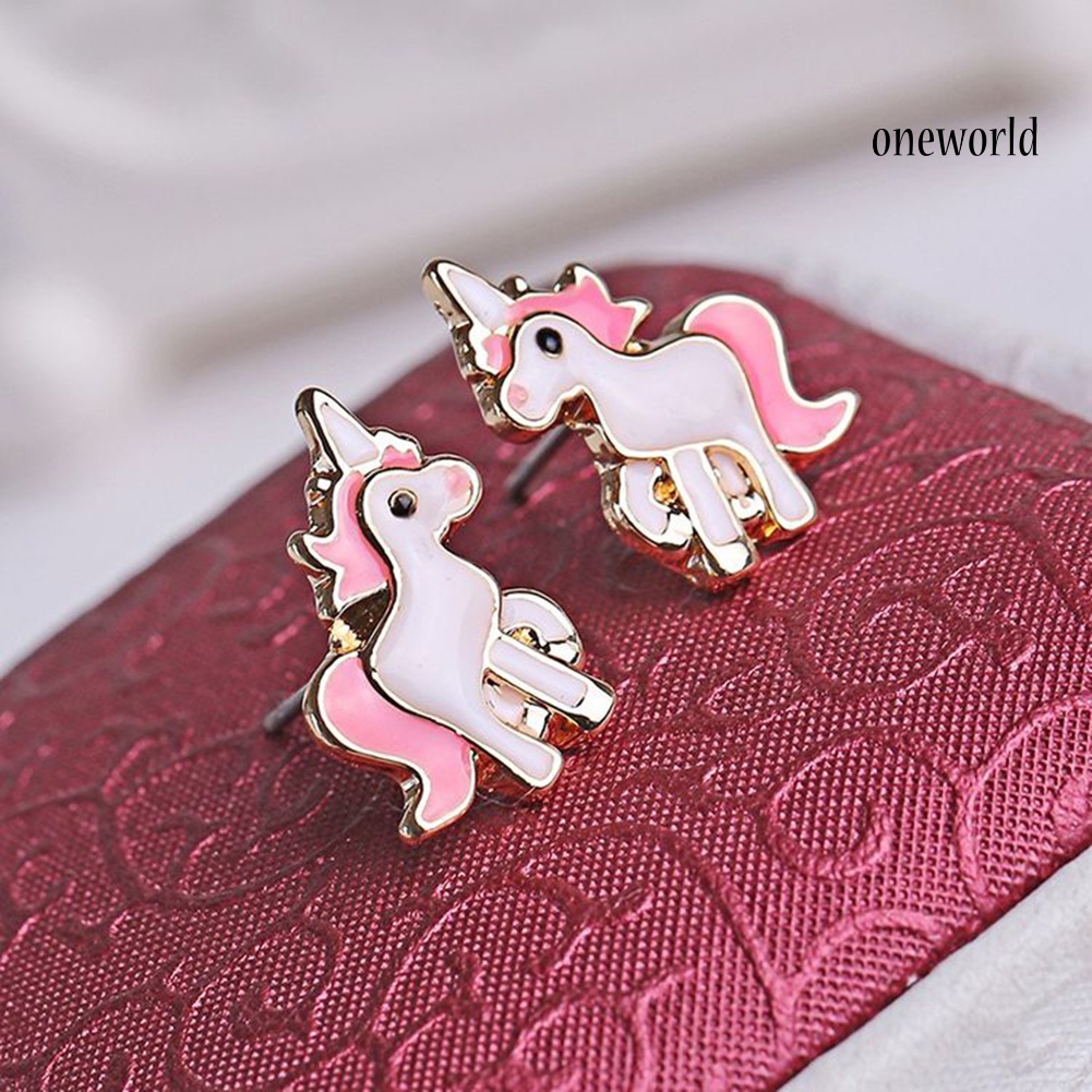 OW@ Women Fashion Alloy Oil Painting Pony Pendant Necklace Party Jewelry Accessory