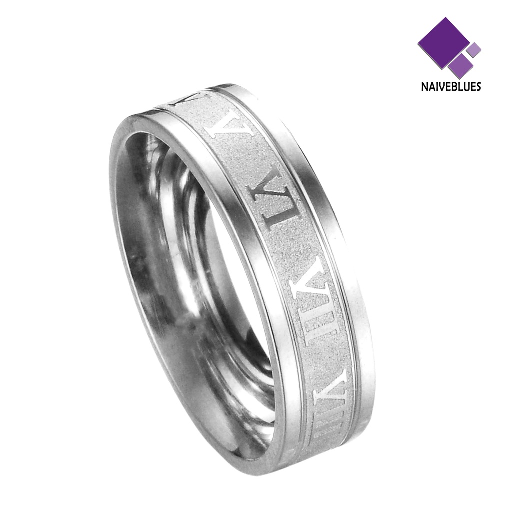 Naiveblue &gt; Cincin Lebar Motif Angka Romawi Bahan Baja Untuk Pria