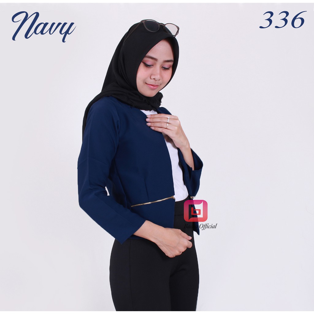 blazer korea zipper formal blejer kantor kerja motif resleting wanita