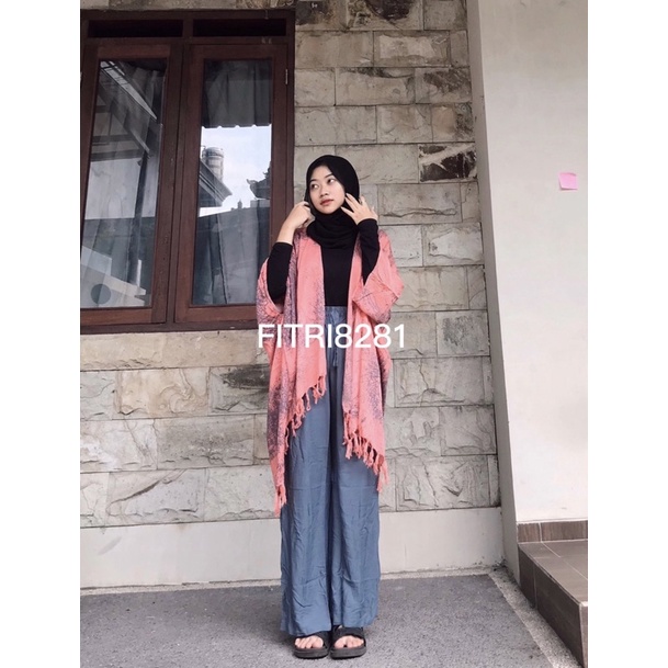 setelan OUTER AKAR&CELANA KULOT POLOS UKURAN ALL SIZE-XXXL-Peach celana abu