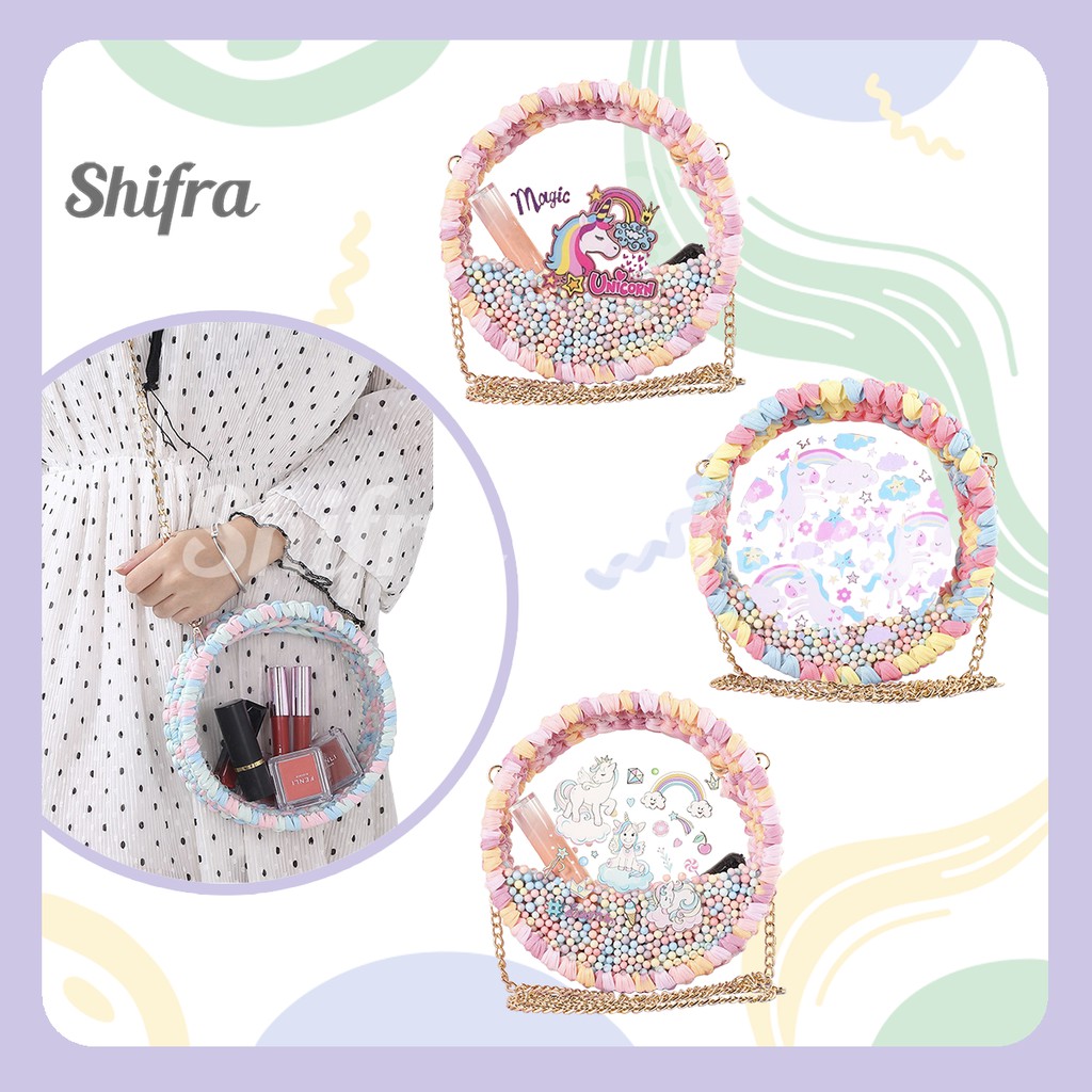 Shifra Tas Selempang Sling Bag Mika Bulat Wanita Warna Colorful Unicorn