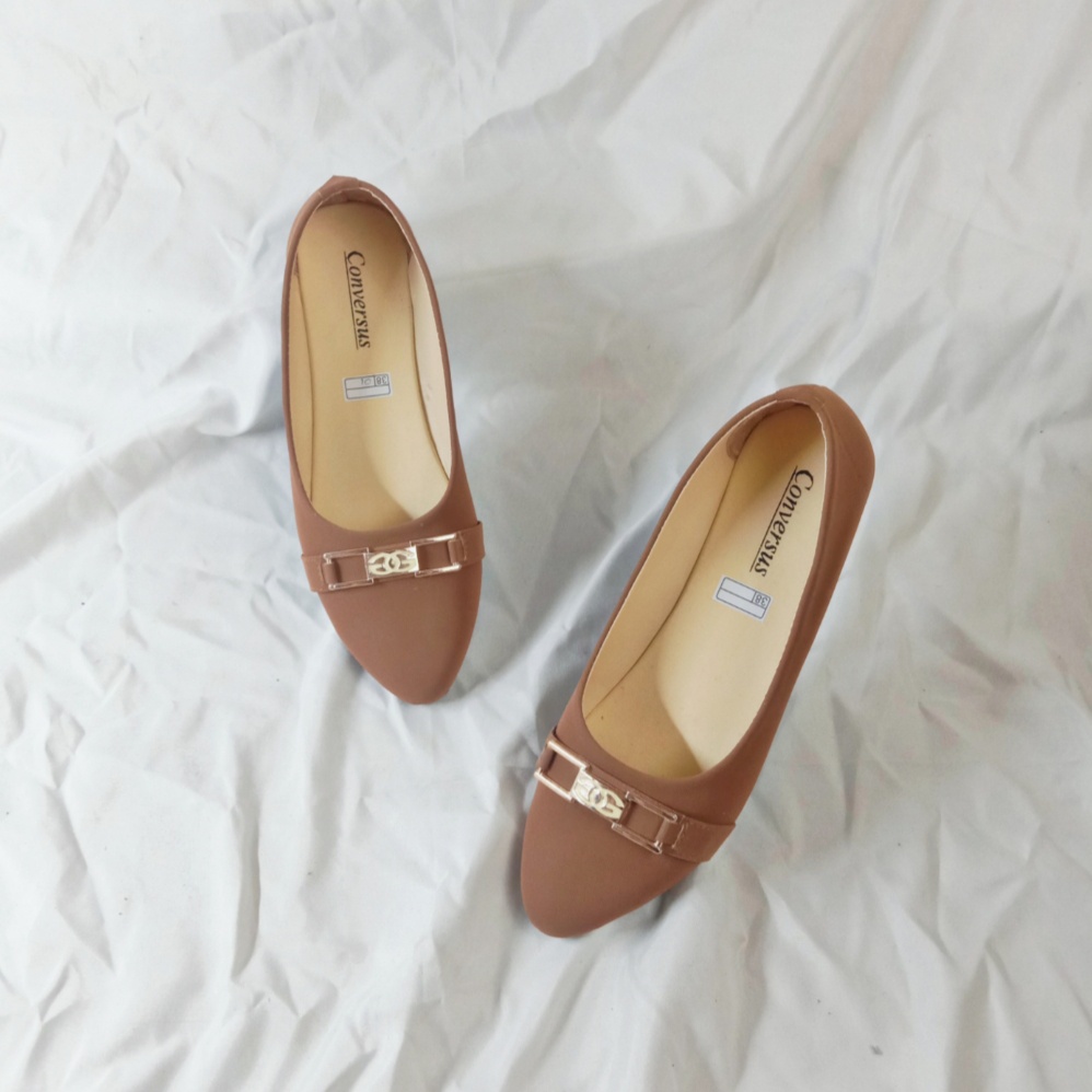 Sepatu Flatshoes Wanita Terbaru 2022 | Flat Shoes Cewek Spatu Balet Termurah-Tan