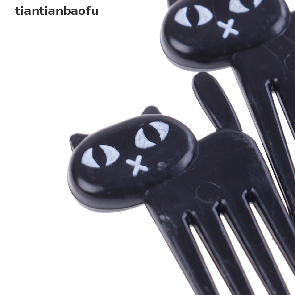 6 Pcs Garpu Tusuk Gigi Buah Desain Kucing Hitam Untuk Dekorasi dessert
