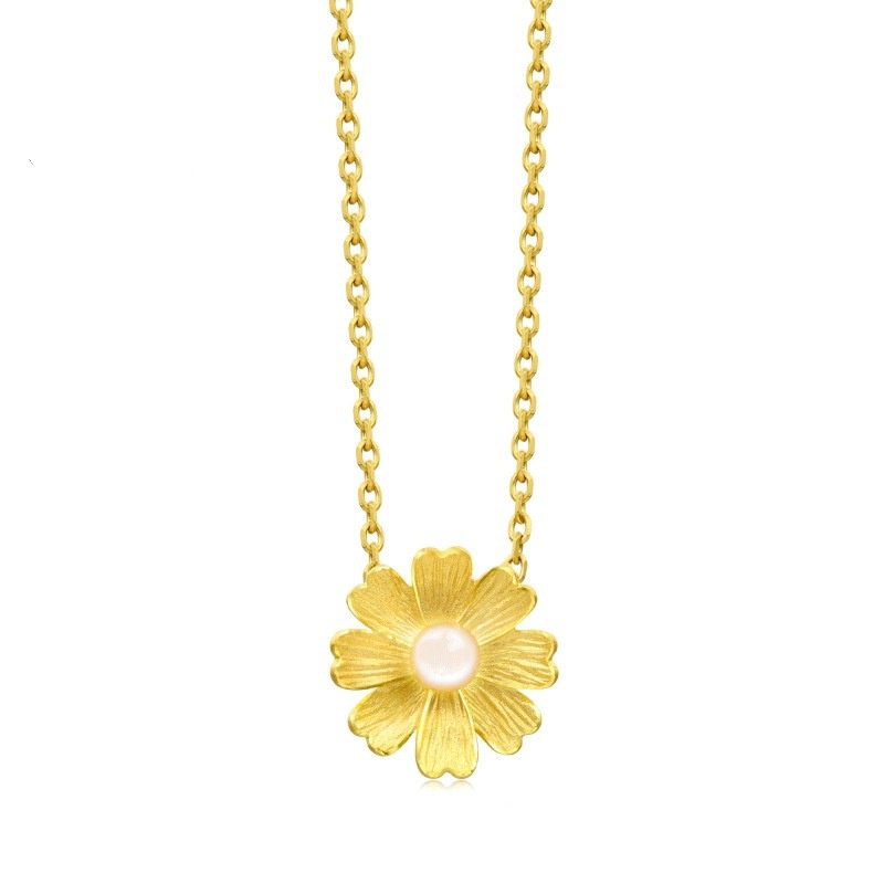 [Ready Stock]Fashion Vintage Flower Pearl Pendant Gold-Plated Necklace