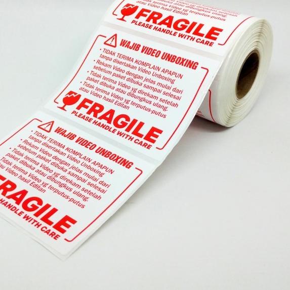 

➽ Sticker Fragile Label Video Unboxing Stiker 6 x 8 cm (1 roll/ 300 pcs) ✭