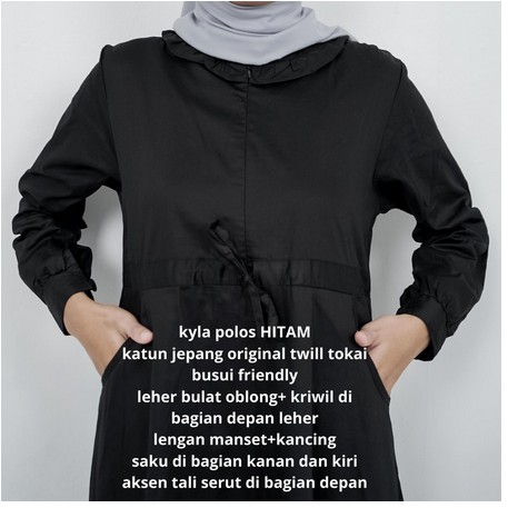 Baju Muslim Gamis Katun Jepang Ori Polos Hitam Dress Daily Simple Lengan Remple SIZE S M L XL JUMBO