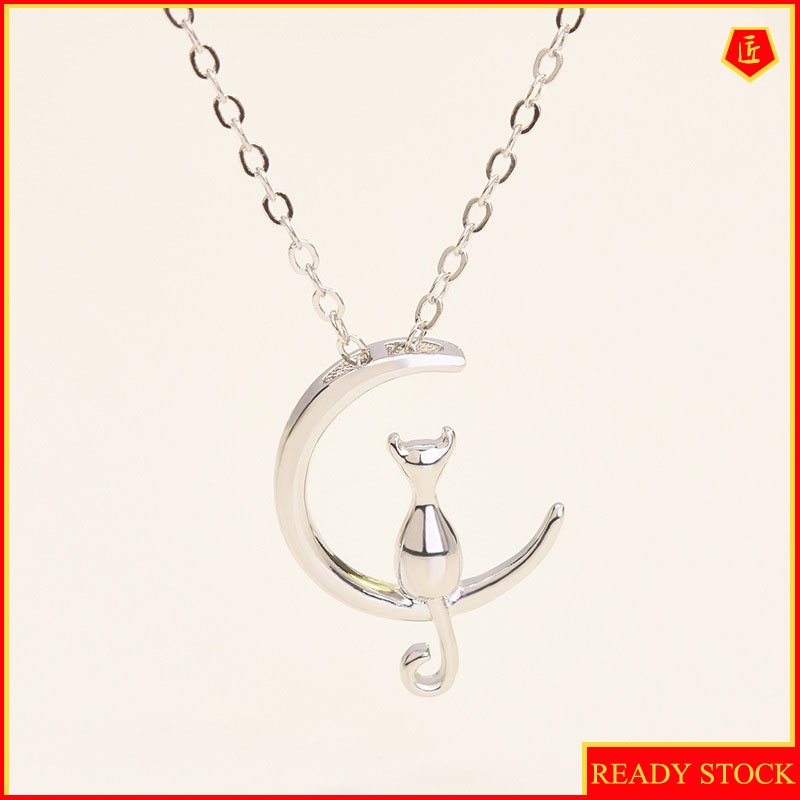 [Ready Stock]Fairy Tale Style Moon Cat Necklace Women's Korean Style Graceful and Fashionable