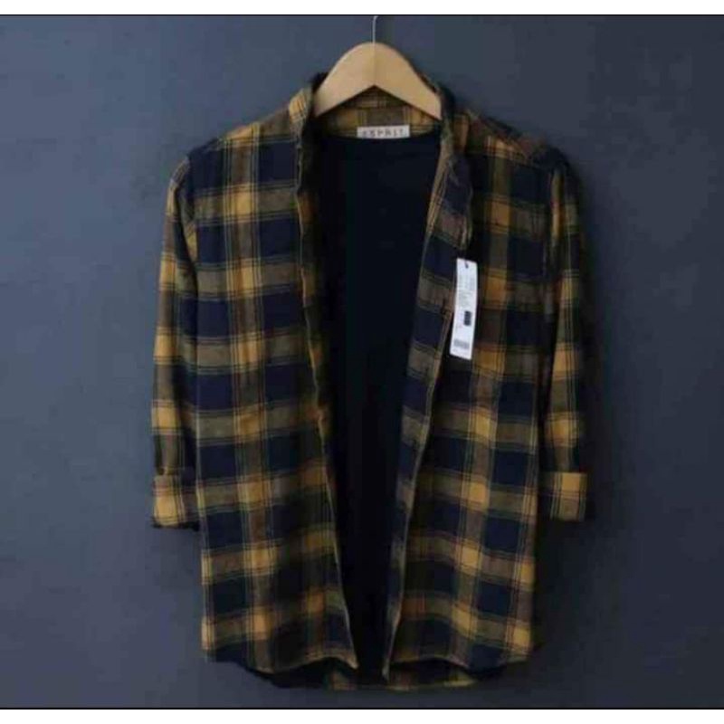 Kemeja Flanel Pria Panjang Kotak Kotak Hitam Kuning Flanel Pria Best Seller