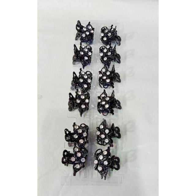 grosir  Jepit poni besi hitam permata kecili 12 pcs