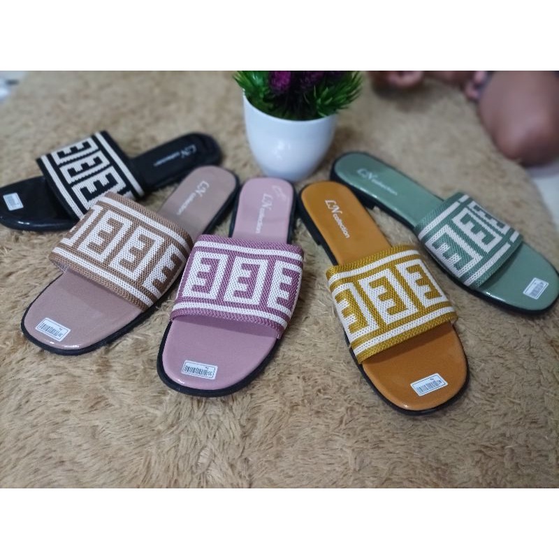 sendal teplek wanita  / sendal flat rajut