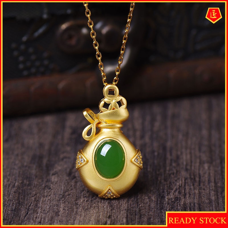 [Ready Stock]Fashion Classical Gold-Plated Inlaid Emerald Pendant Necklace