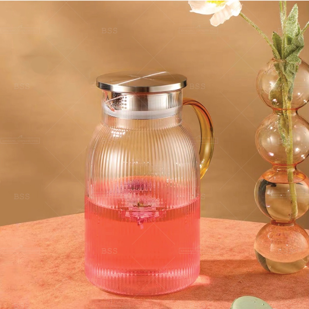 Water Jug Glass Ripple Teko Kaca Pitcher Air Minum Borosilicate Besar 1.6L 1.8L Tahan Panas Dingin