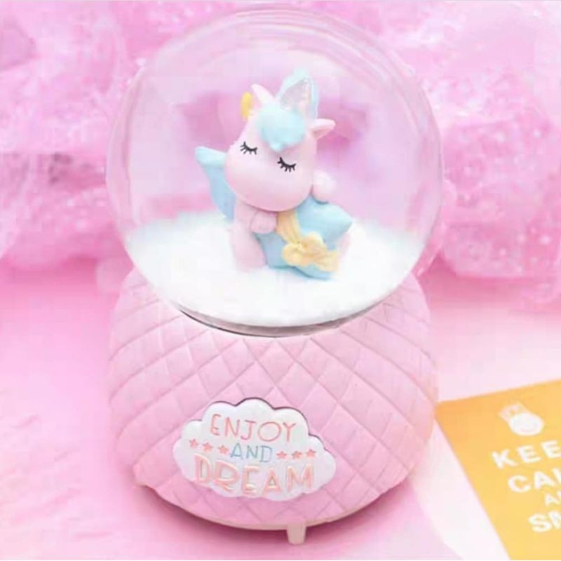 Music box Unicorn snow globe waterball bola air crystal salju music berputar