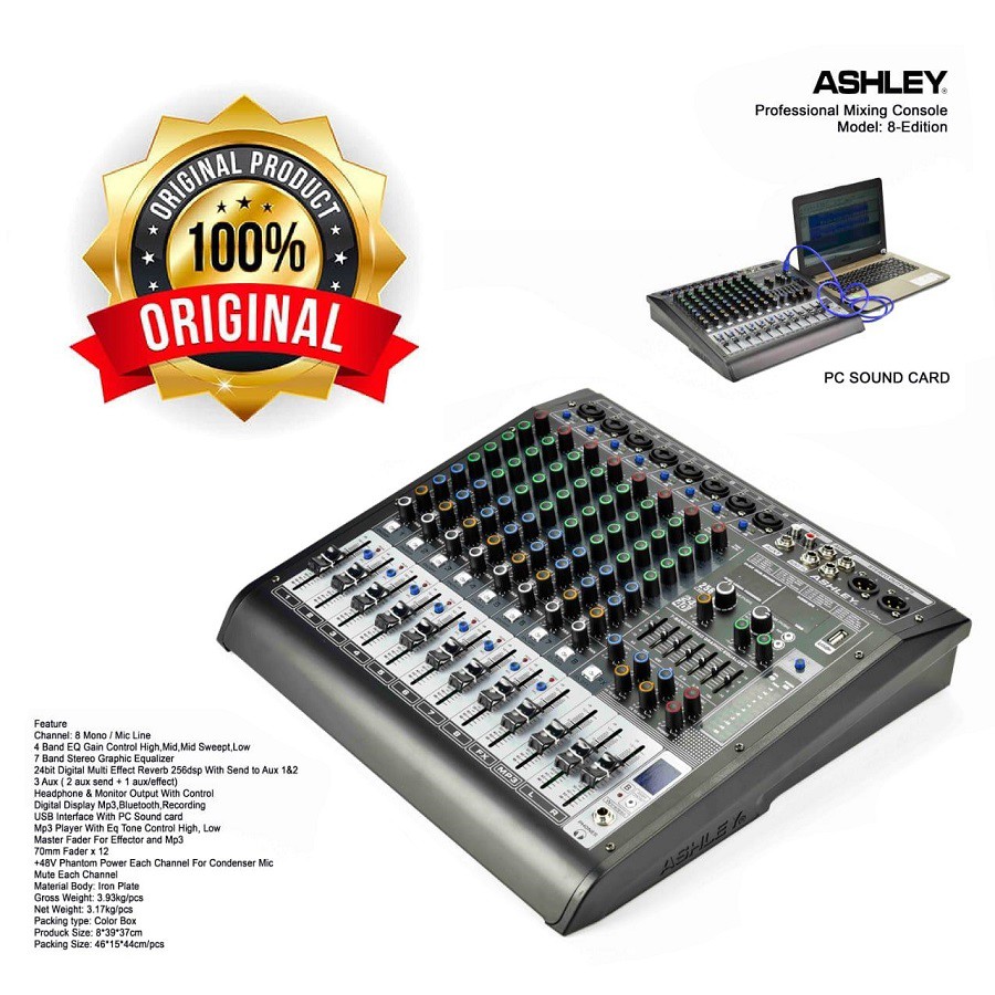 Mixer Ashley 8 Edition Original 8 Channel Bluetooth - USB Interface ORIGINAL