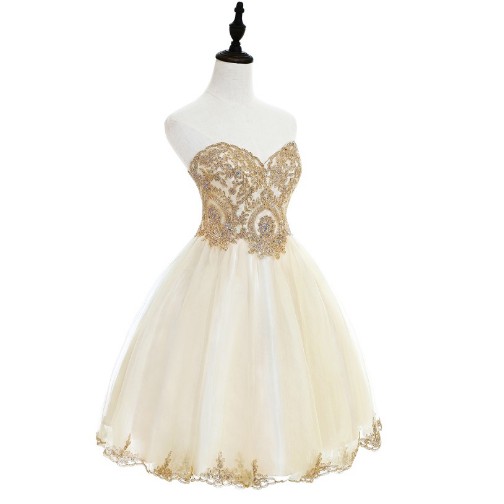 Gaun Elegan Pendek Prom Tanpa Lengan