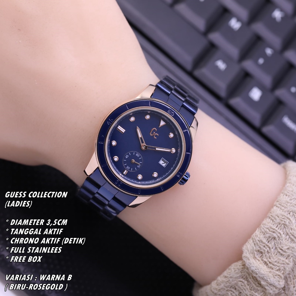 JAM TANGAN WANITA GC RANTAI BODY BULAT TANGGAL &amp; CHRONO AKTIF