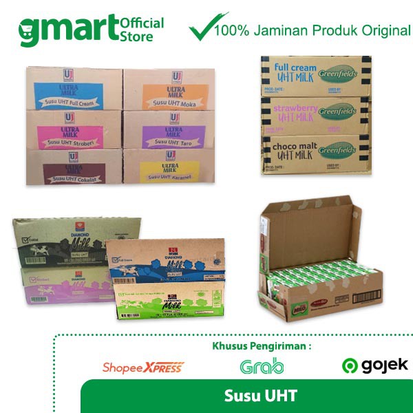 Susu UHT 200ml Diamond/Greenfields/Milo/Ovaltine/Ultramilk Pengiriman Via Shopee Express/Grab/Gojek