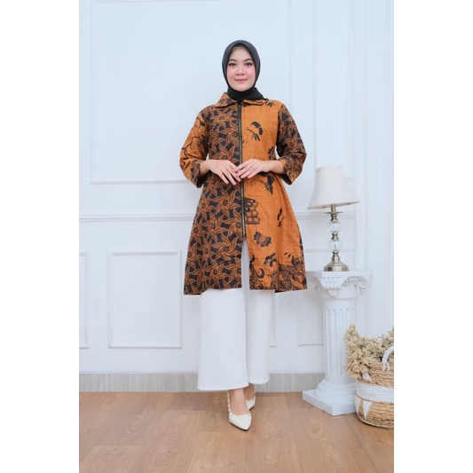 tunik sogan resleting depan batik solo tunik batik