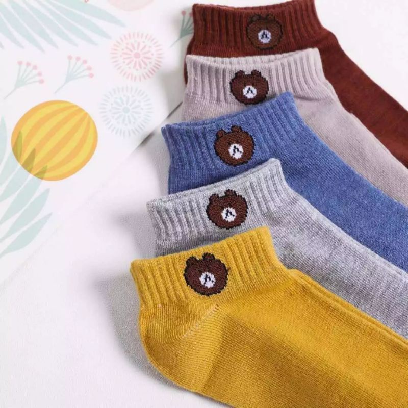 kaos kaki motif beruang pendek mata kaki wanita dewasa / kaos kaki angkle motif bear murah-2