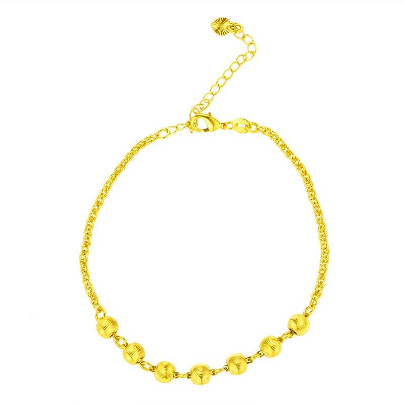 Gelang Manik-Manik Emas Emas Asli Kadar 375Gaya Retro Korea Untuk Wanita