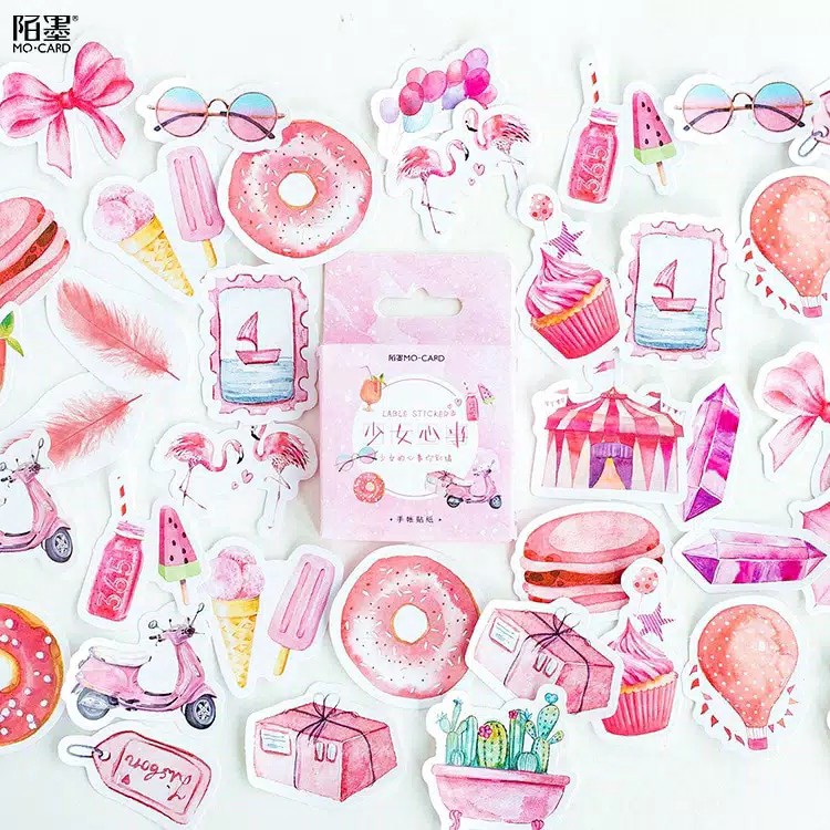 

46Pcs Stiker Kawaii Pink Sticker untuk Scrapbook / Jurnal / Diary ST155