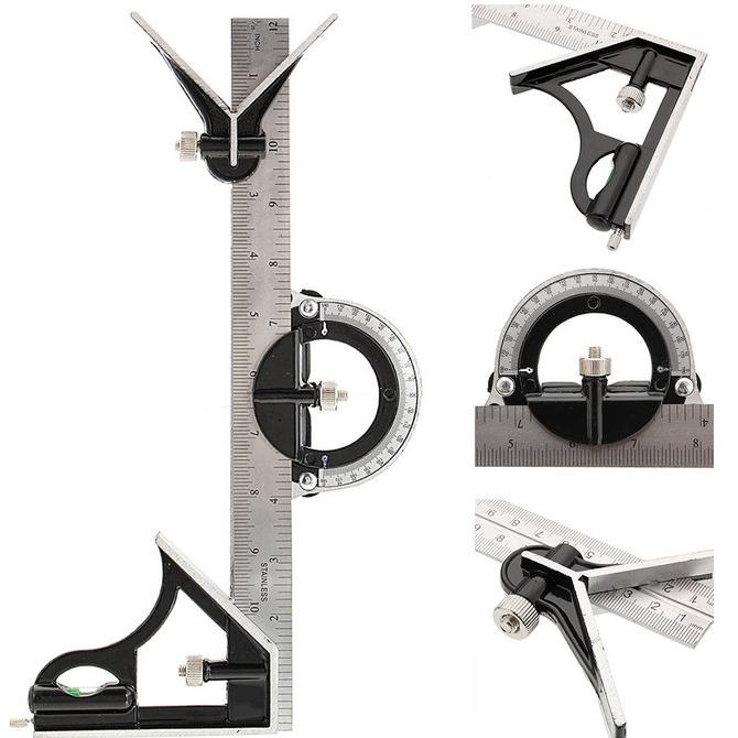 

(COD) Penggaris Siku Kombinasi 30cm Stainless lengkap Busur Derajat waterpas BERMUTU Kode 1472