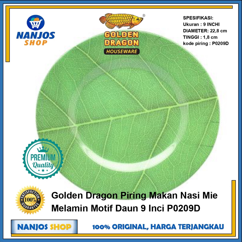 Golden Dragon Piring Makan Nasi Mie Melamin Motif Daun 9 Inci P0209D