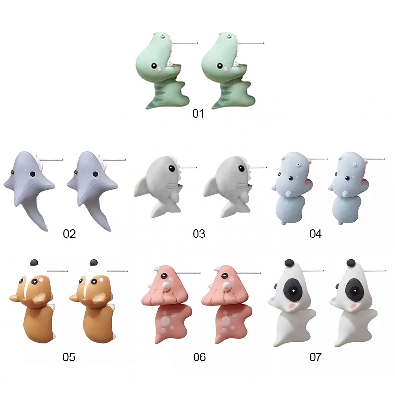 1 Pasang Anting Tusuk Handmade Desain Hewan Dinosaurus Lucu Bahan Polymer Clay Untuk Wanita