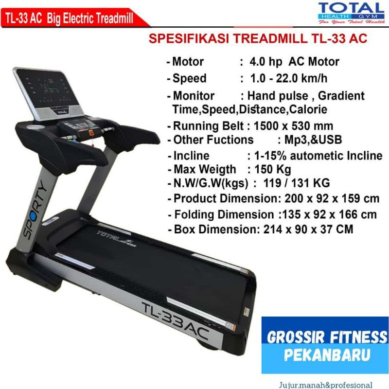 Total fitness Treadmill listrik Comercial Tl 33AC 4HP pekanbaru