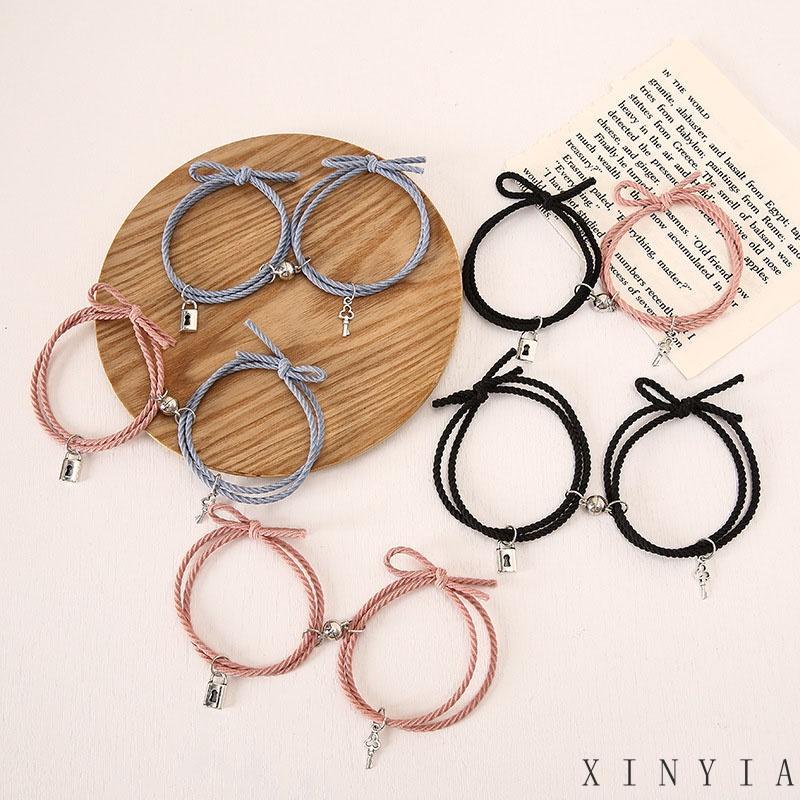 Xia.id Gelang Tangan Karet Aksen Gembok + Kunci + Hati + Magnet Untuk Pasangan / Pria / Wanita