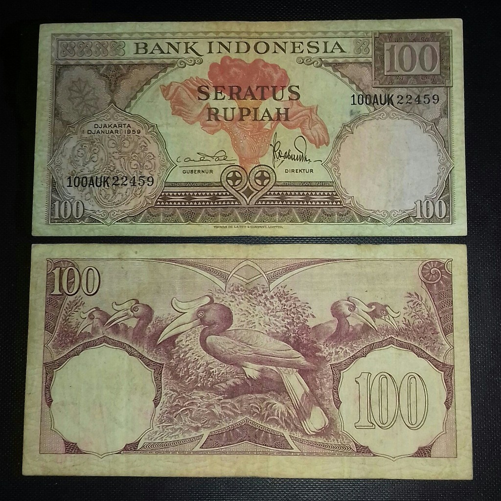 Uang Kuno Rp.100 Seri Bunga 100 rupiah tahun 1959