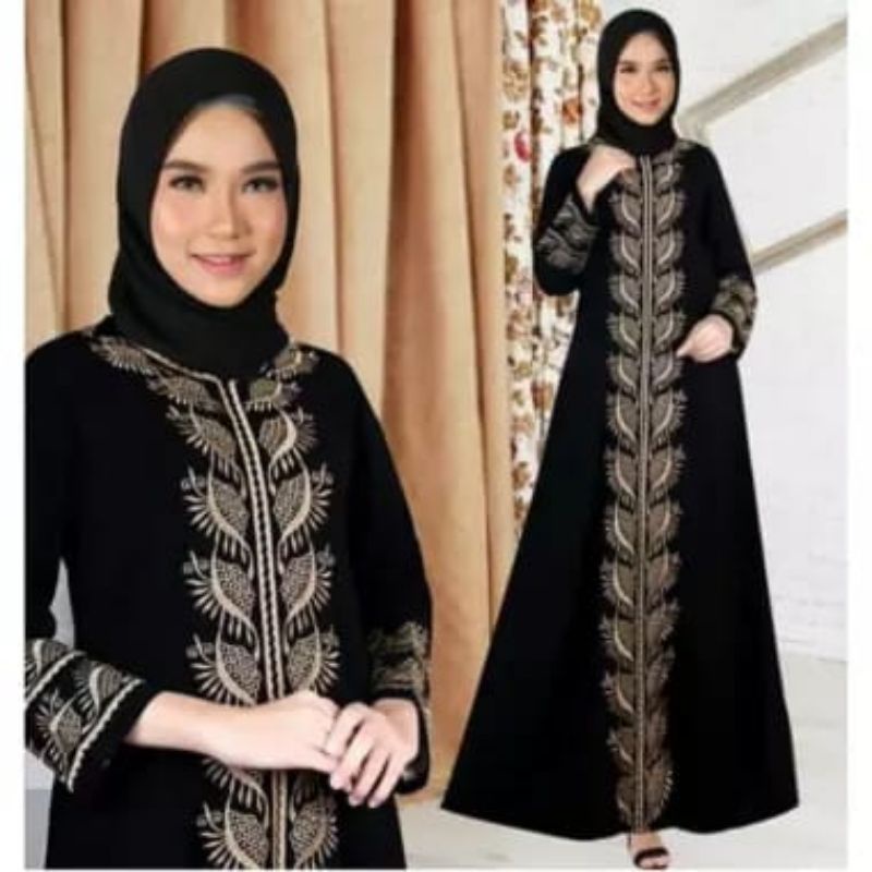 Gallery Exclusive Abaya Hitam Gamis Bordir Turkey Mumtaz Busui + Pasmina 1 stel