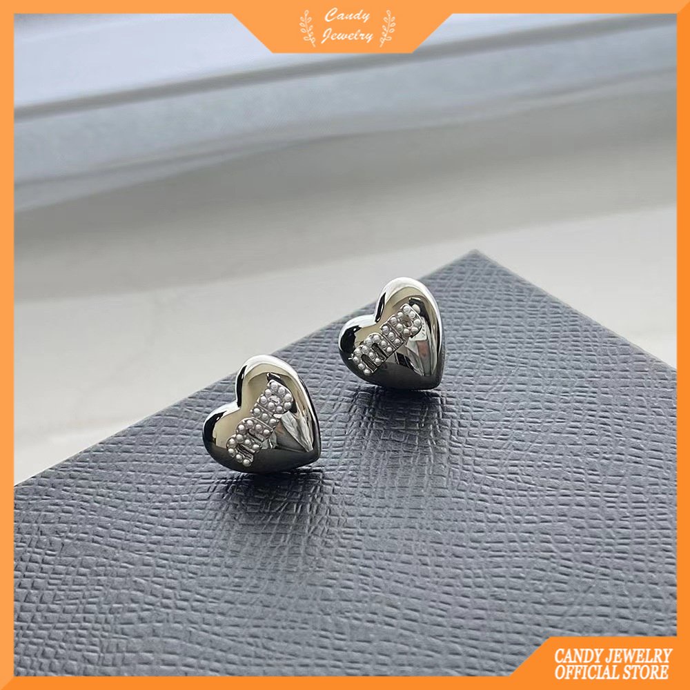 Anting 925 silver needle Desain Tulisan love Aksen Mutiara