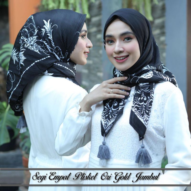 Segi Empat Plisket Motif Jambul | Jilbab Voal Motif