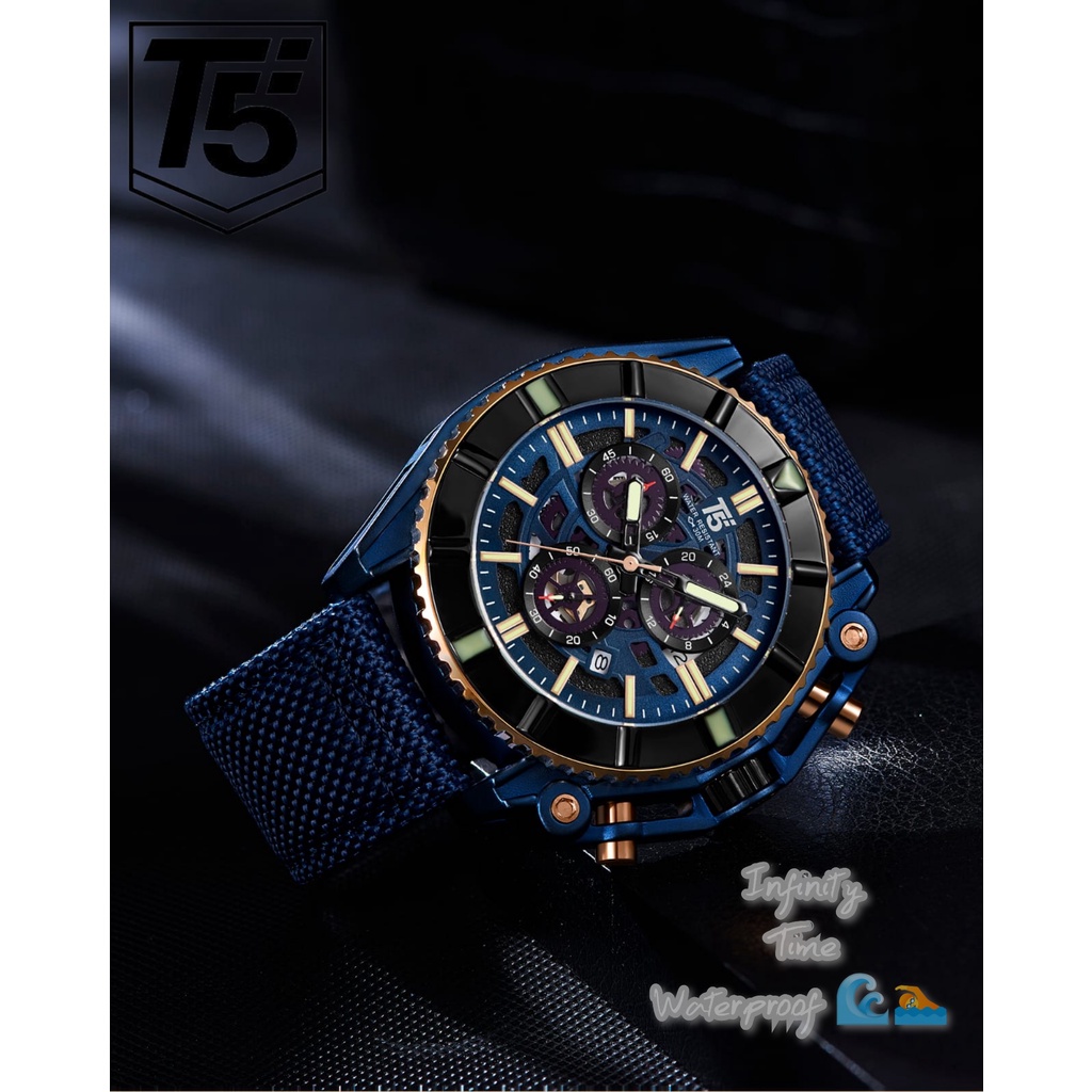 Jam Tangan Cowok T5 H3797G H3797 3797 Chrono dan Tanggal Aktif Strap Nylon Kualitas Original Waterpr